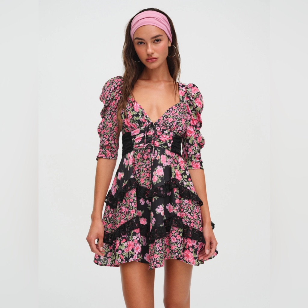 Nwot | Xs | Rosalyn Mini Dress In Black | For Love & Lemons